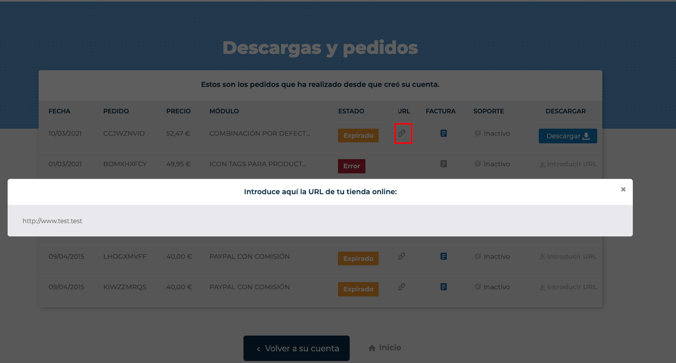 Introducir la Url de descarga